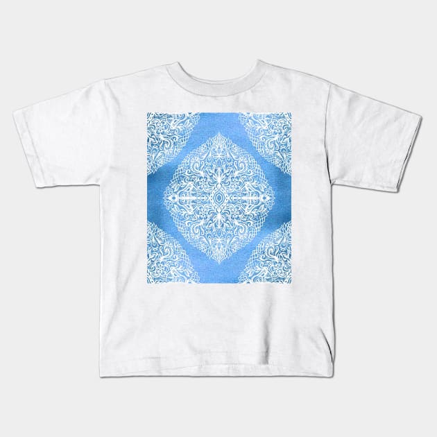 White Gouache Doodle on Pearly Blue Paint Kids T-Shirt by micklyn